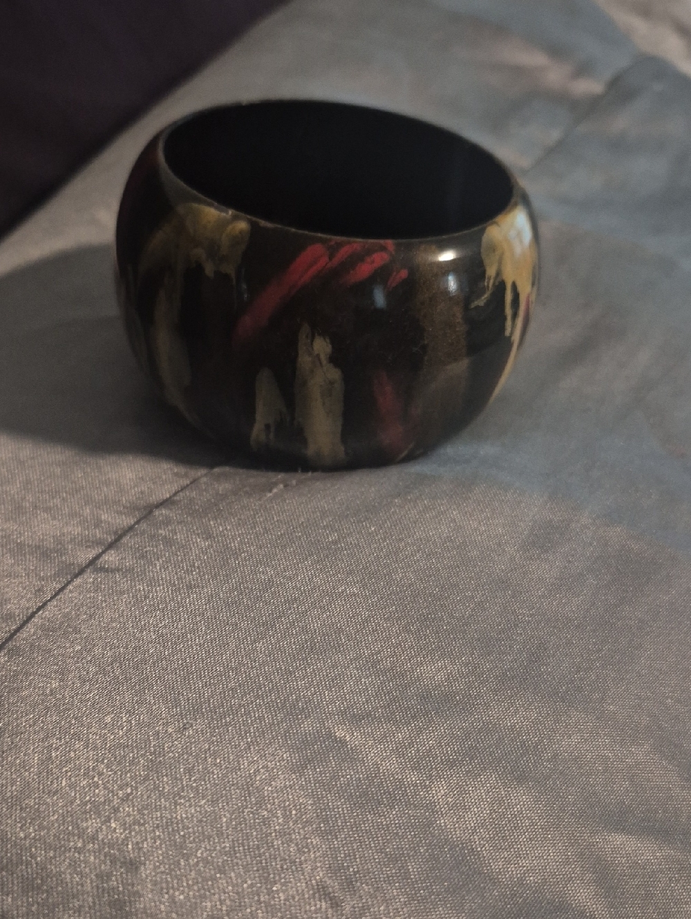 Black Resin Bangle with Red and Gold Brushstroke Accents